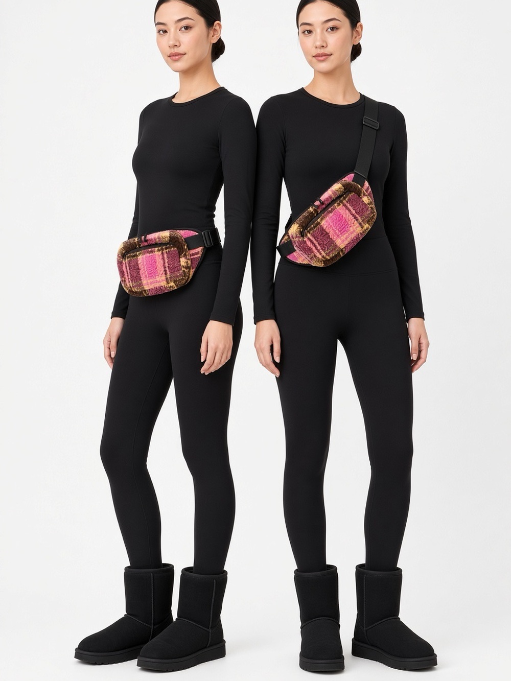 No Boundaries Pink Plaid Sherpa Fanny Pack OS